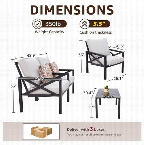 4 Piece Outdoor Metal Patio Set With 5.5 Inch Cushions And Coffee