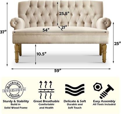 Warm Beige Loveseat Sofa Set With Tufted Back Upholstery