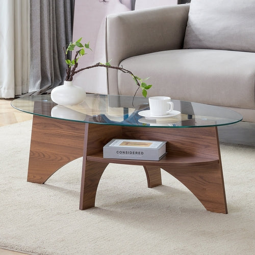 Oval Glass Coffee Table – 41.3" Modern Tempered Glass Table,