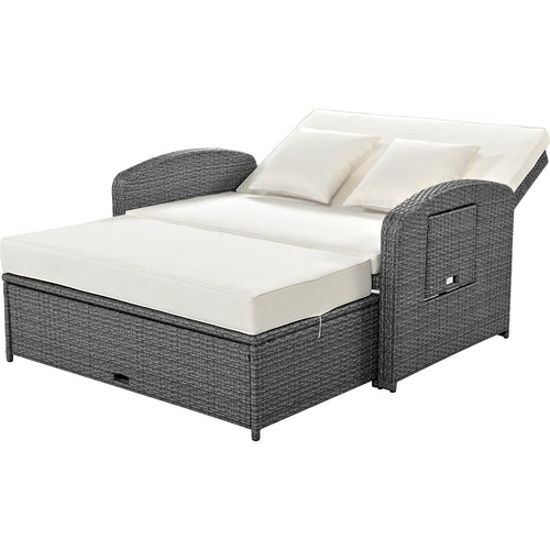 Outdoor Chaise Lounge Rattan White with Adjustable Design for Patio,