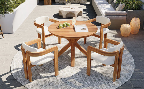 5-Piece Outdoor Acacia Wood Round Dining Set, Solid Wood Patio Table