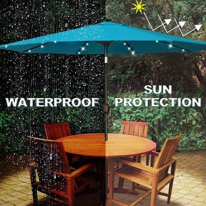 9 Ft Solar LED Patio Umbrella With Tilt And Crank Cerulean