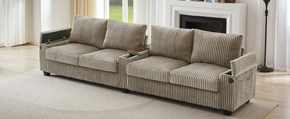 Modern 4-Seater Corduroy Sofa Couch with USB Ports, Hidden Storage and