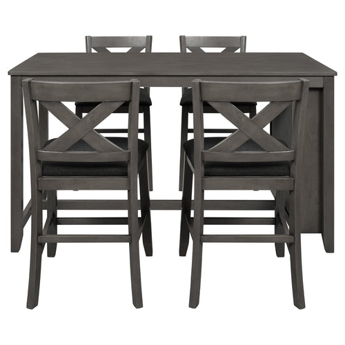5 Pieces Counter Height Rustic Farmhouse Dining Room Wooden Bar Table