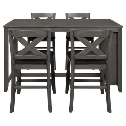 5 Pieces Counter Height Rustic Farmhouse Dining Room Wooden Bar Table