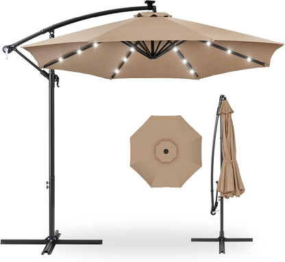 10 Foot Solar LED Offset Patio Umbrella With Easy Tilt Adjustment In
