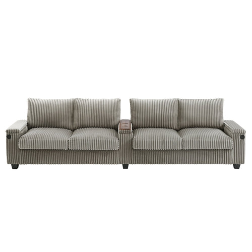 Modern 4-Seater Corduroy Sofa Couch with USB Ports, Hidden Storage and