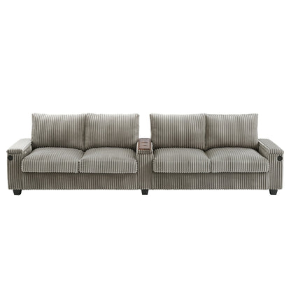 Modern 4-Seater Corduroy Sofa Couch with USB Ports, Hidden Storage and