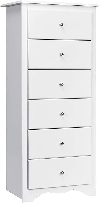 White Wooden 6 Drawer Dresser Chest For Bedroom Storage