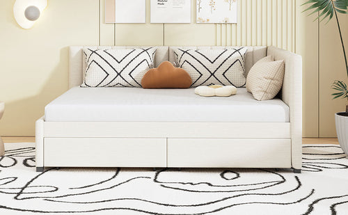 Upholstered Daybed with 2 Storage Drawers Sofa Bed Frame, Linen Fabric