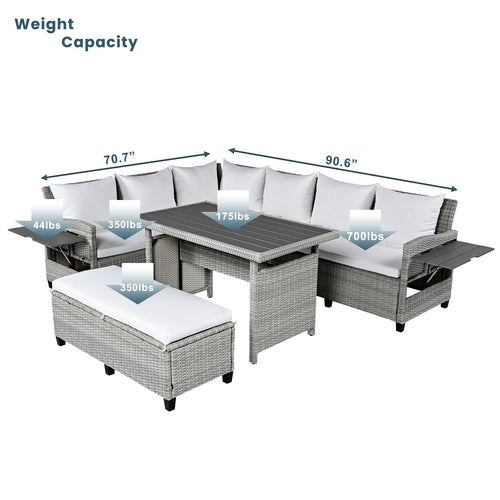5-Piece Outdoor Patio Rattan Sofa Set, Sectional PE Wicker L-Shaped