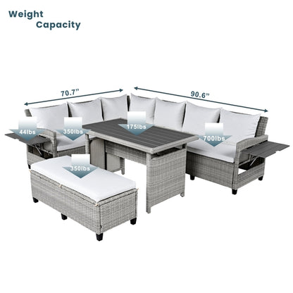 5-Piece Outdoor Patio Rattan Sofa Set, Sectional PE Wicker L-Shaped