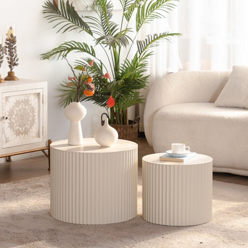 Round Wood Coffee Table for Living Room for Small Space Apartment and