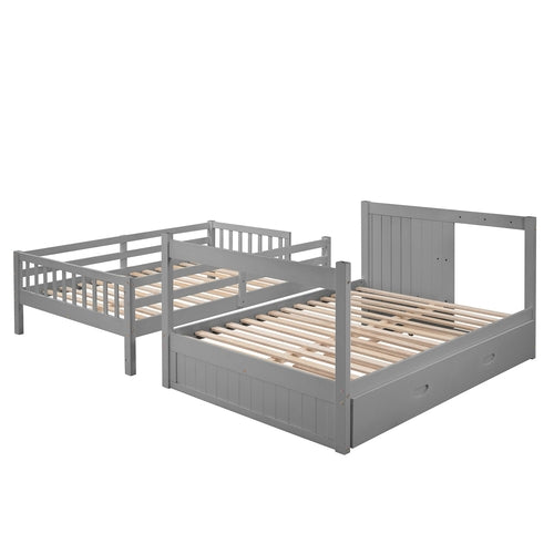 Full over Full Bunk Bed with Twin Size Trundle, Gray