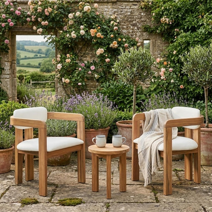 Set of 2 Outdoor Acacia Wood Dining Chairs with Cushions, Modern Solid