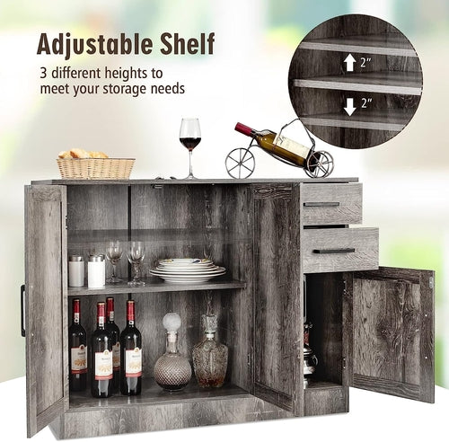 Gray Entryway Sideboard Cabinet With Drawers And Shelves
