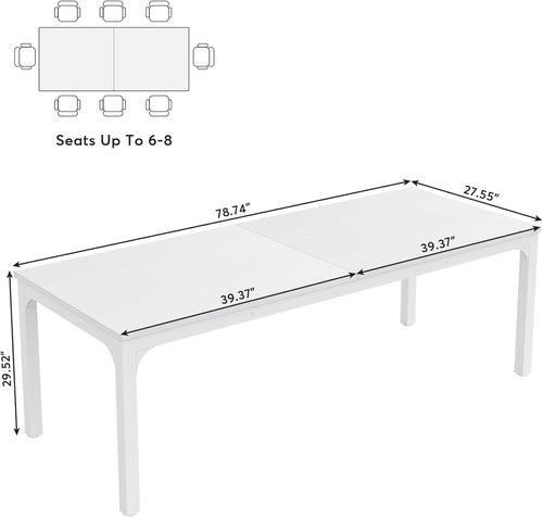 White 78-Inch Dining Table For 6-8, Rectangular Dining Room
