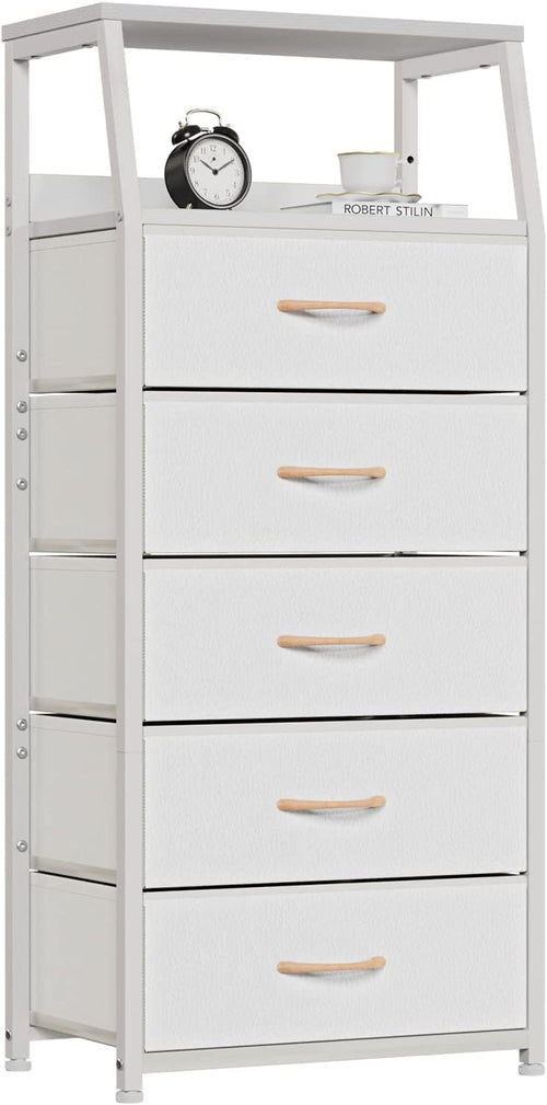 White Dresser With 5 Drawers And Wood Top Bedroom Storage