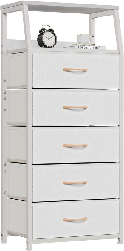 White Dresser With 5 Drawers And Wood Top Bedroom Storage