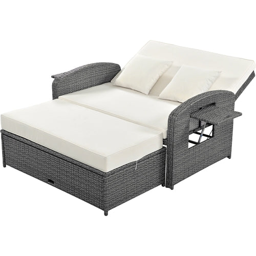 Outdoor Chaise Lounge Rattan White with Adjustable Design for Patio,