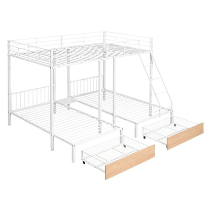 Full Over Twin & Twin Bunk Bed, Metal Triple Bunk Bed with Drawers and