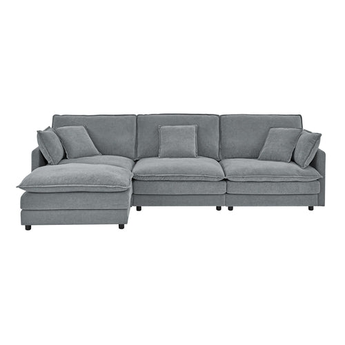 Modern L-Shaped Sectional Sofa with Ottoman, Convertible 4-Seater