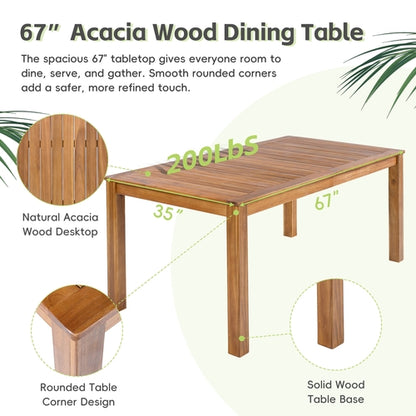 Patio 5pcs Wooden Dining Table Set, Outdoor 67''L Rectangular Table