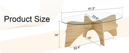Oval Glass Coffee Table – 41.3" Modern Tempered Glass Table,