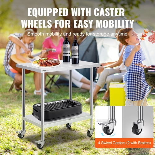 Stainless Steel Work Table 24 X 36 X 38 Inch, With 4 Wheels, 3