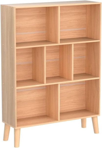 Wooden 7 Cube Bookshelf Natural Finish 3 Tier Freestanding