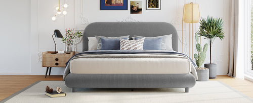 Teddy Fleece Upholstered Platform Bed with Thick Fabric, Solid Frame