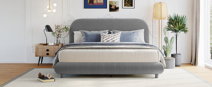 Teddy Fleece Upholstered Platform Bed with Thick Fabric, Solid Frame