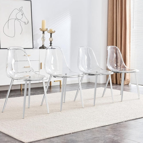 Clear Acrylic Dining Chairs Set Of 4 With Metal Legs