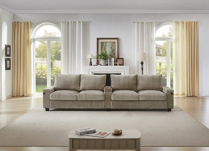 Modern 4-Seater Corduroy Sofa Couch with USB Ports, Hidden Storage and
