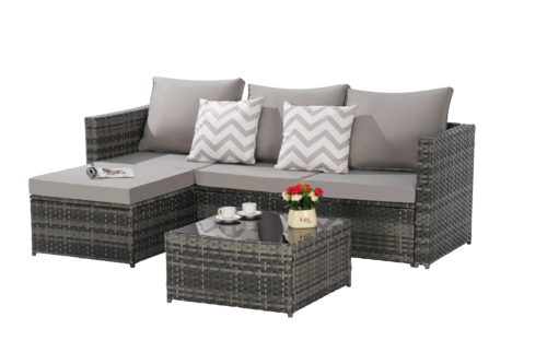 2 Piece Outdoor L-Shaped Wicker Patio Set – Sectional Sofa with