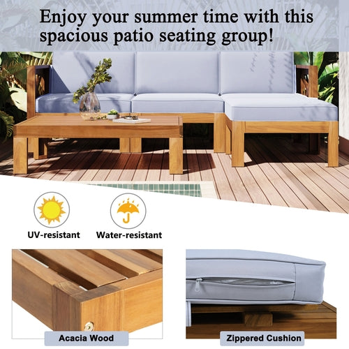 Outdoor Backyard Patio Wood 5-Piece Sectional Sofa Seating Group Set