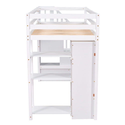 Twin size Loft Bed with Storage Drawers and Stairs, Wooden Loft Bed