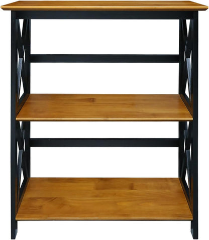 Shelf Bookcase Antique Walnut Black Three Shelf X Design