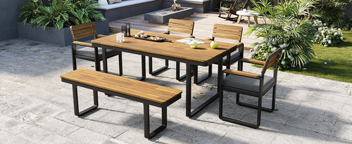 6-Piece Outdoor Dining Set, Acacia Wood, 1 Table with 4 Chairs & 1