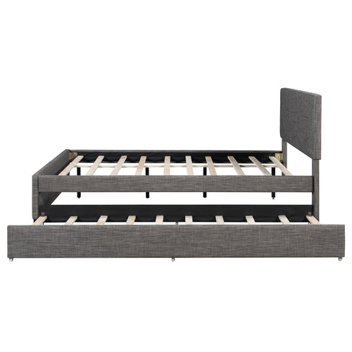 Queen Size Upholstered Platform Bed with Brick Pattern Headboard and