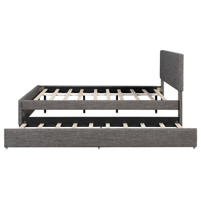 Queen Size Upholstered Platform Bed with Brick Pattern Headboard and