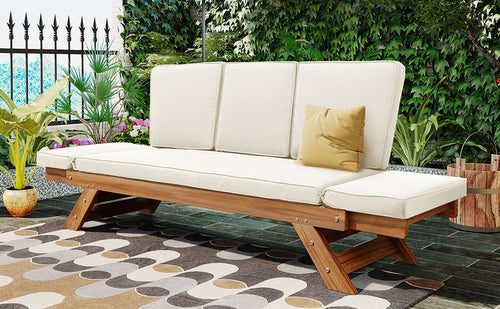 Outdoor Adjustable Patio Wooden Daybed Sofa Chaise Lounge with
