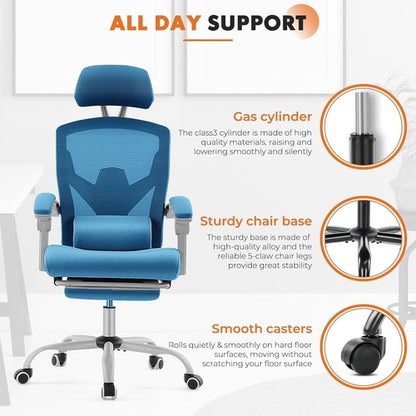 Blue Ergonomic Mesh Office Chair With Lumbar Support