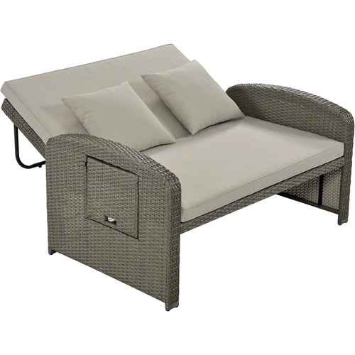 Outdoor Chaise Lounge Rattan White with Adjustable Design for Patio,