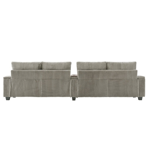 Modern 4-Seater Corduroy Sofa Couch with USB Ports, Hidden Storage and
