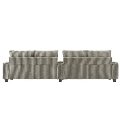 Modern 4-Seater Corduroy Sofa Couch with USB Ports, Hidden Storage and