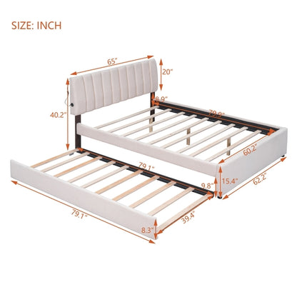 Teddy Fleece Queen Size Upholstered Platform Bed with Twin XL Trundle