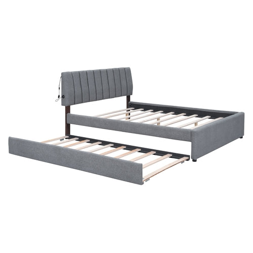 Teddy Fleece Queen Size Upholstered Platform Bed with Twin XL Trundle
