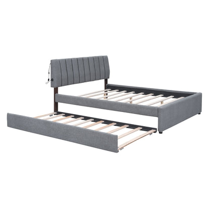 Teddy Fleece Queen Size Upholstered Platform Bed with Twin XL Trundle