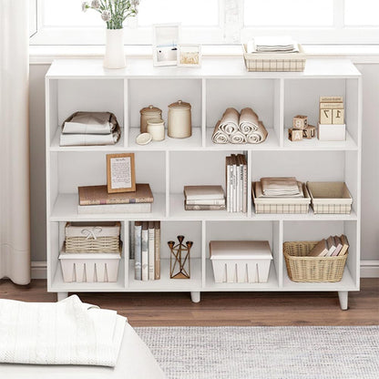 Open Cube Low Bookcase 3 Tier Freestanding White Bookshelf